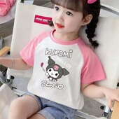 薄款 女童短袖 儿童t恤 洋气时尚 库洛米插肩撞色半袖 纯棉100夏季 新款