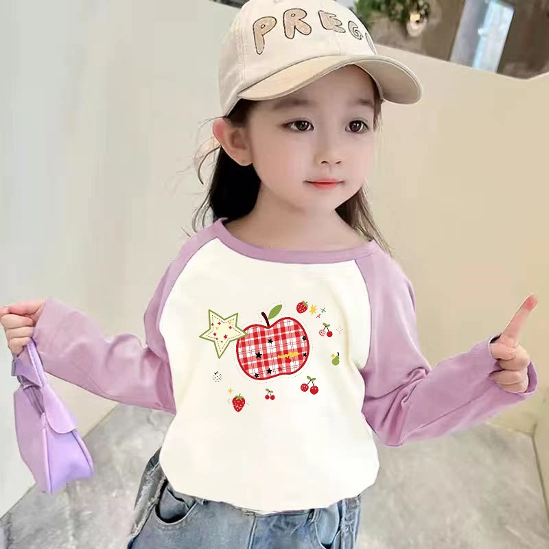 女童100%纯棉长袖t恤2026新款宝宝秋季薄款小上衣T儿童插肩打底衫