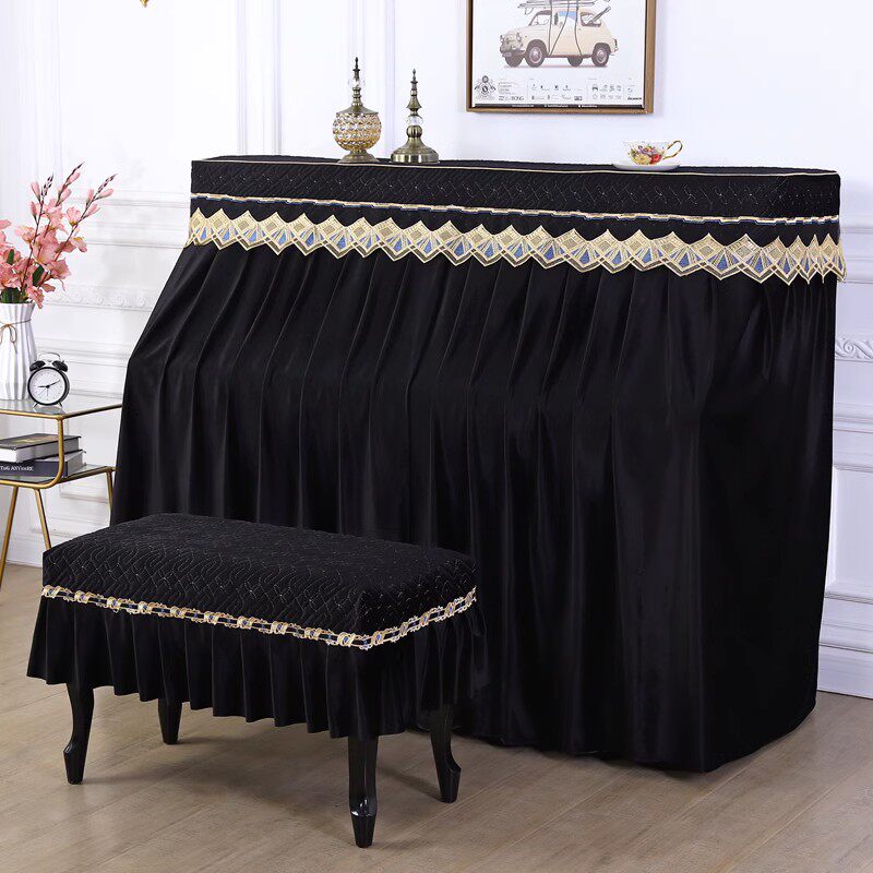 轻奢丝绒钢琴半罩雅马哈布艺全罩盖布单双人凳套罩琴罩防尘罩欧式