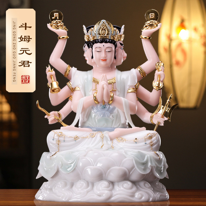汉白玉斗姆元君神像家用圆明道姥斗母星君像摩利支天菩萨客厅摆件