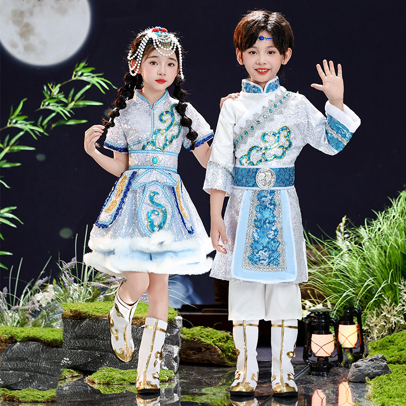 国庆男女儿童藏族舞蹈演出服蒙古服族少数民族服饰藏族女藏袍服装