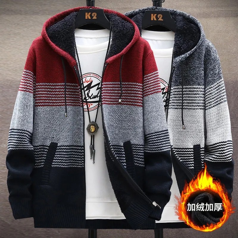 新款加绒加厚开衫青年褂子秋冬装