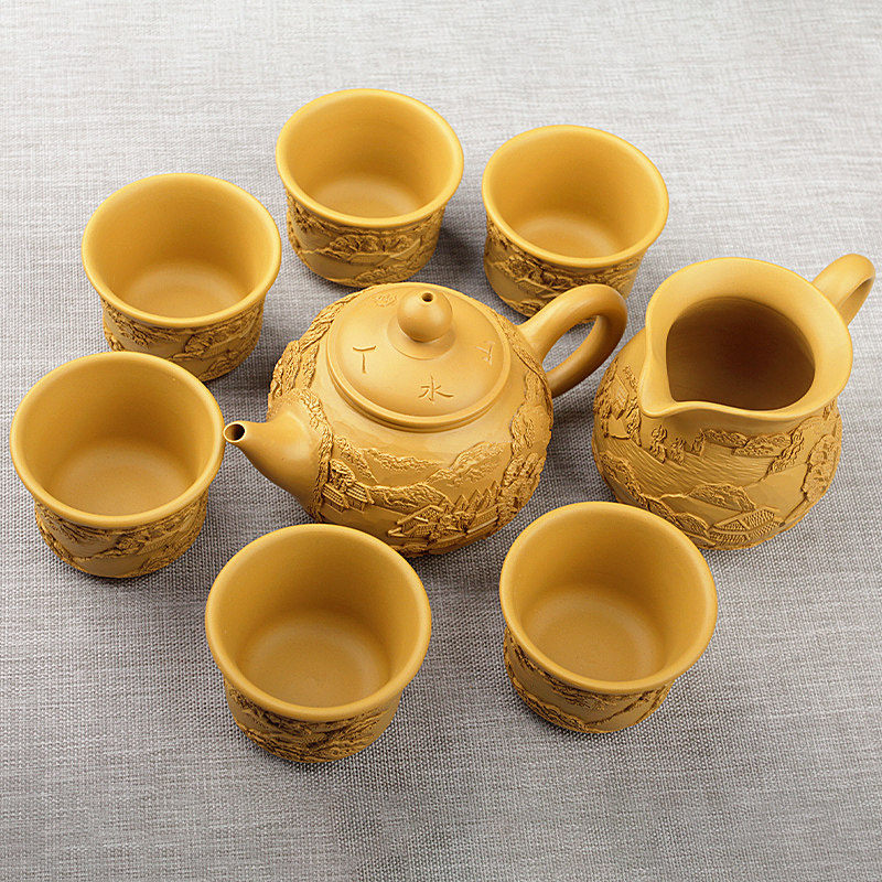 陶立方 手工浮雕功夫茶具套组 宜兴紫砂茶具套组茶壶茶海茶杯