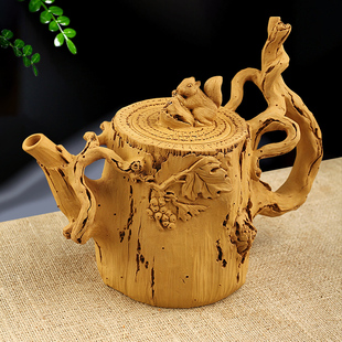 手工段泥茶壶仿木树桩壶枯木逢春泡茶壶紫砂单壶功夫茶具 陶立方