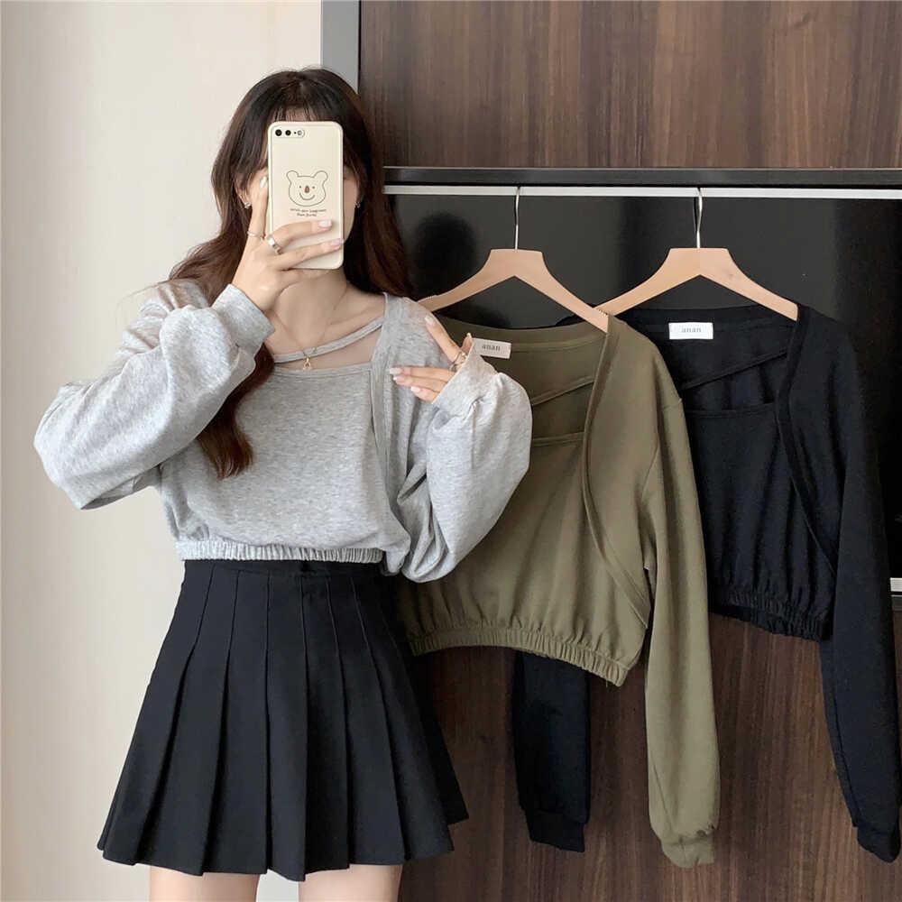 收腰方领大码设计感好看显瘦卫衣