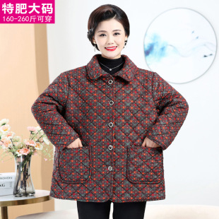 棉服胖妈妈冬装 大码 棉衣加绒中老年女外套奶奶棉袄加肥加大200斤