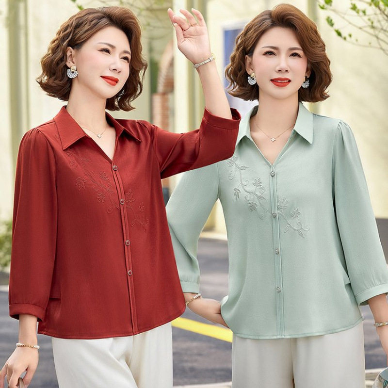 加大码女上衣宽松七分袖衬衫洋气