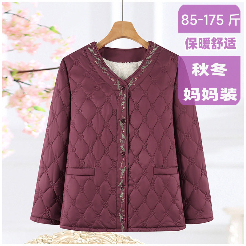 中老年女装妈妈装加绒加厚棉服外套秋冬保暖大码奶奶装棉衣老年人
