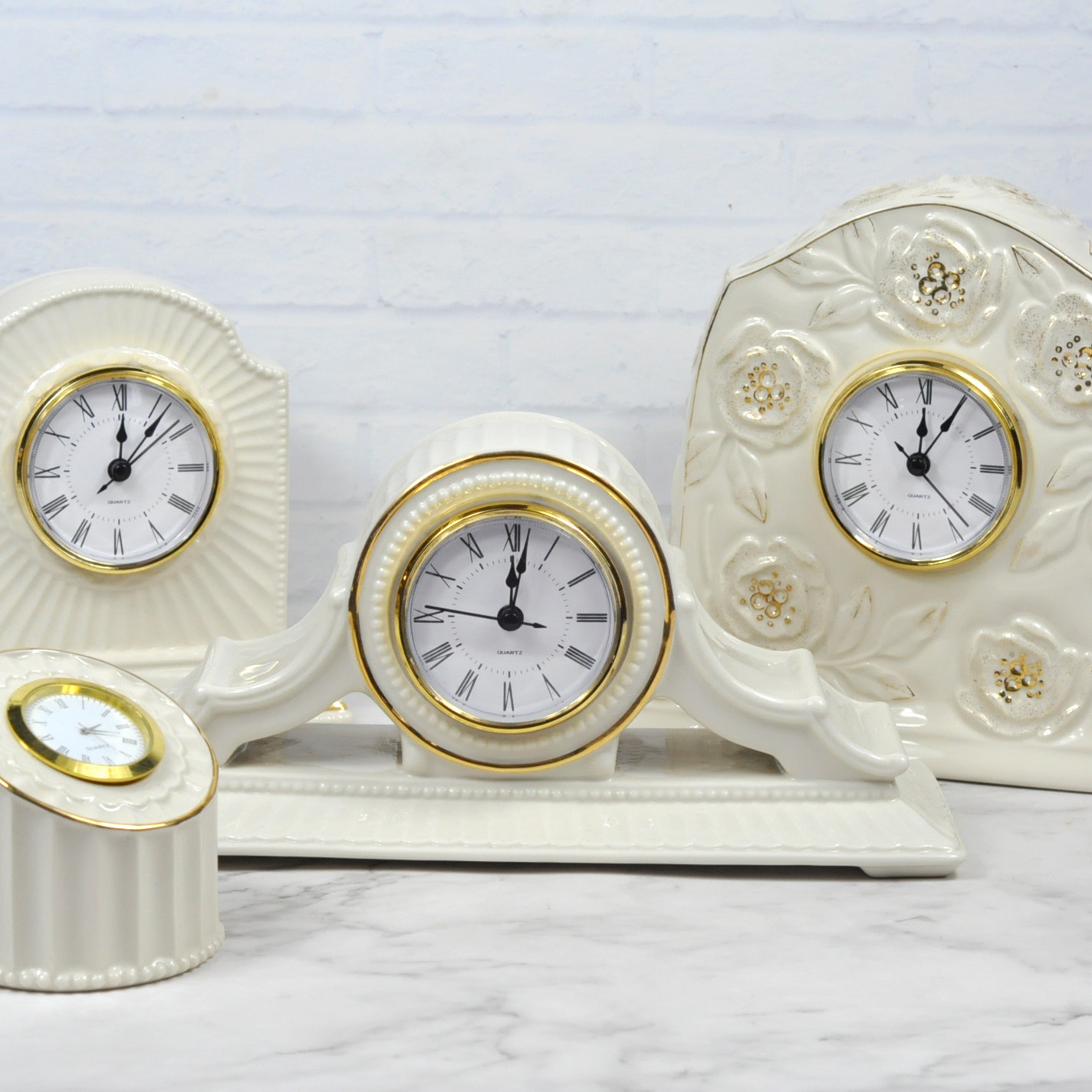 外贸陶瓷 出口美国lenox手绘描金花卉条纹钟表摆件家居装饰品