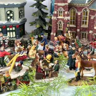 外贸出口工厂老货手绘树脂装饰摆件欧洲小镇圣诞节场景人物