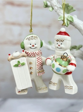外贸陶瓷出口手绘圣诞礼物圣诞雪人挂件家居装饰品