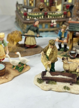 外贸出口工厂老货手绘树脂装饰摆件欧洲农场圣诞节场景人物