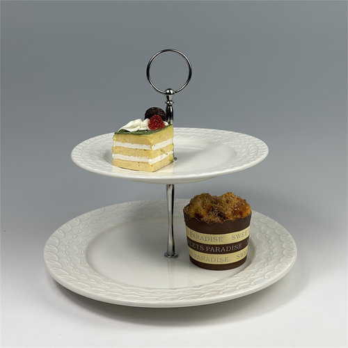 cakeboss手绘浮雕餐具双层蛋糕盘