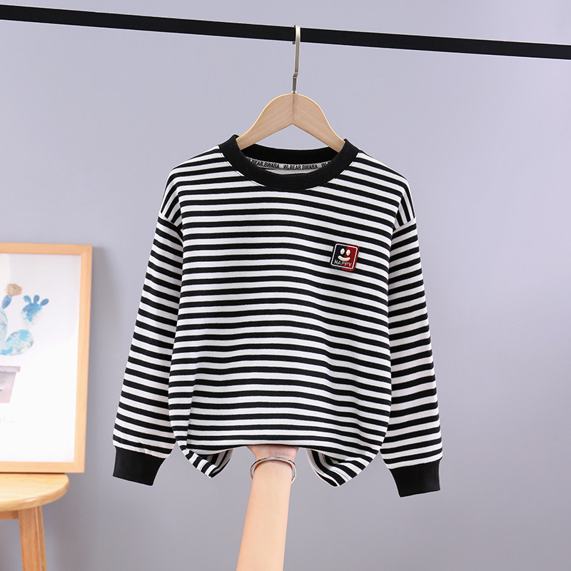 男童卫衣洋气条纹春秋2024新款秋季帅气时髦儿童打底衫内搭男孩潮