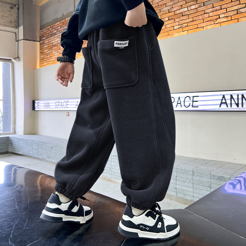 男童卫裤加厚一体绒冬装