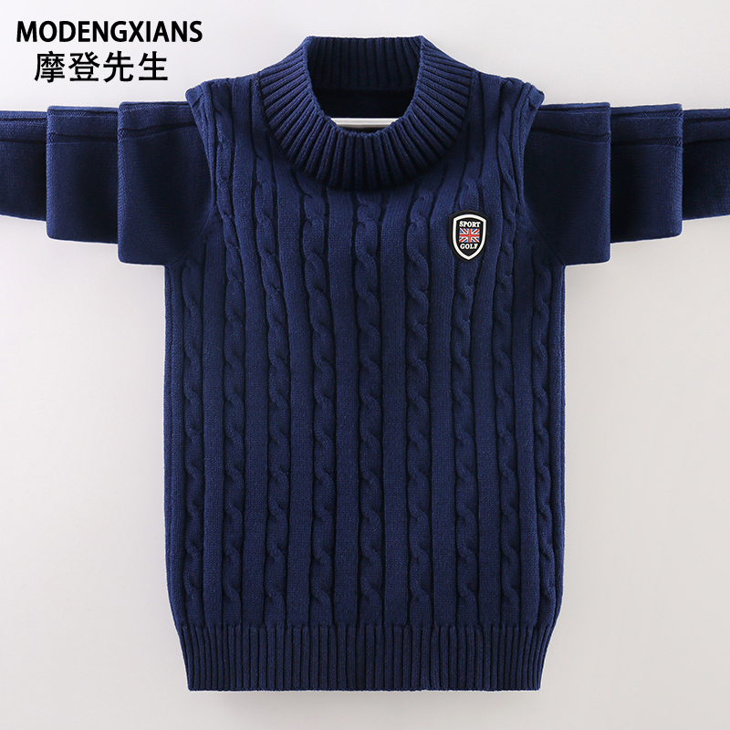 针织衫加绒套头宽松纯棉男孩