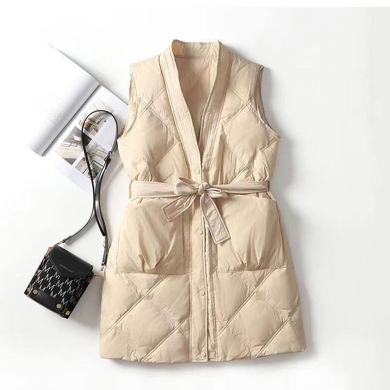 韩版聚酯纤维中长款V领