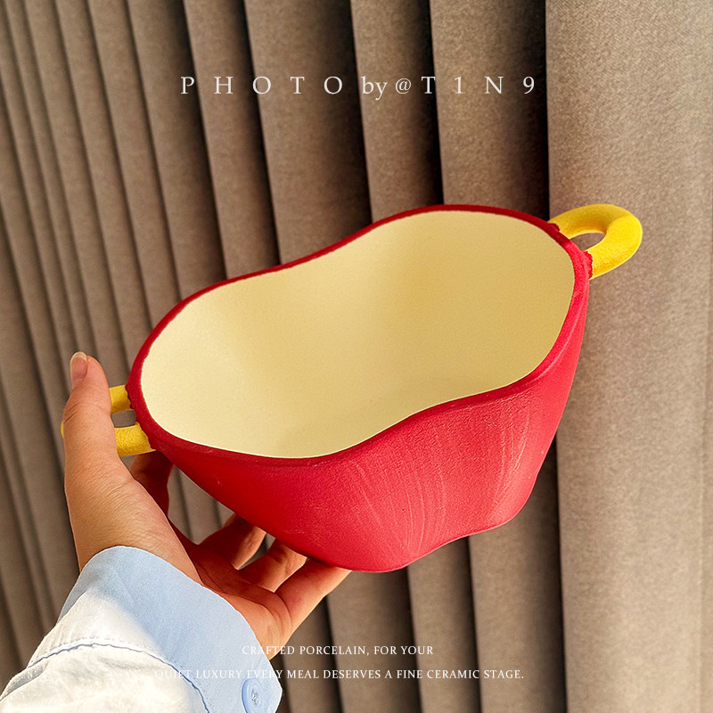 双耳汤碗家用漂亮汤面碗螺蛳粉碗大碗水果沙拉碗汤盆面条碗手柄碗