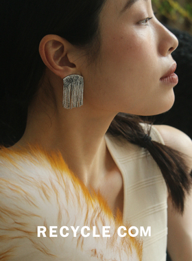 RECYCLE / 新中式羽毛瀑布耳夹 风铃柳叶叶子耳环流苏长款无耳洞