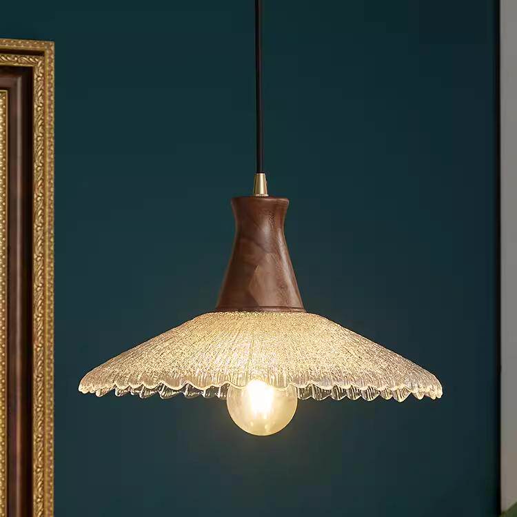 中古日式法式全铜复古餐厅玄关吧台卧室床头美式胡桃木玻璃小吊灯