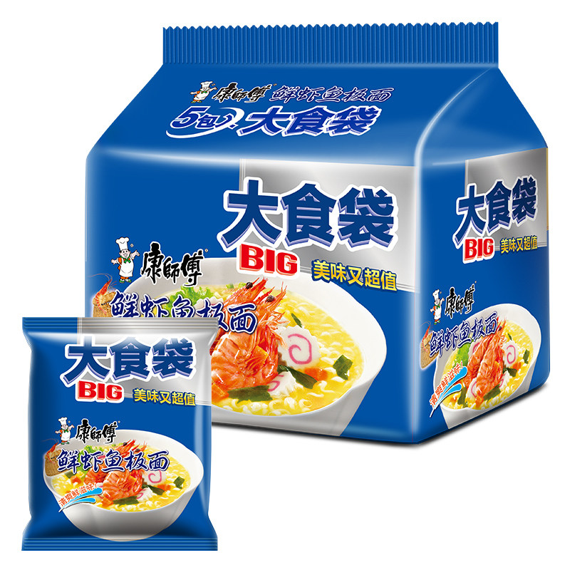 板面袋装康师傅大食袋鲜虾鱼板面整箱装袋big泡面大面饼夜宵加
