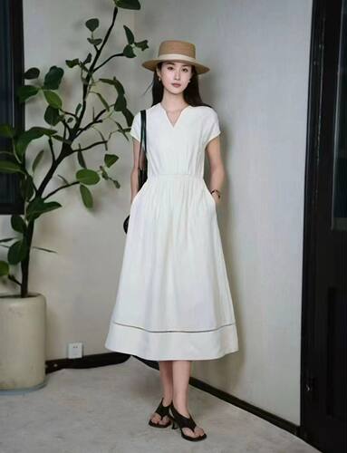 【商场同款】2026夏季新款绢麻绸长款连衣裙