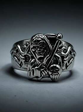 复古暗黑系死神骷髅开口戒指霸气朋克恐怖风设计潮男个性小众指环