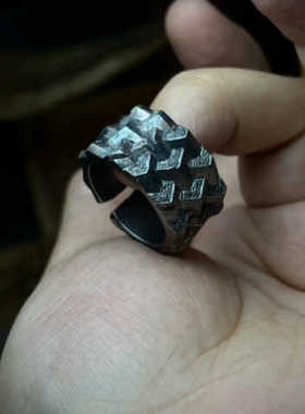 复古国潮将军铠甲兵器戒指