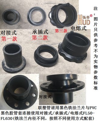 PE塑料承插对接式橡胶法兰盘套+铁法兰片DN50/65/80/100/125-600