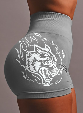 狼头三分裤高弹无缝针织瑜伽裤Darc女高腰运动健身提臀短裤