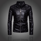 新款 男士 休闲外套外贸大码 春秋季 PU皮夹克摩托机车立领青年夹克衫