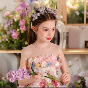 女童头饰公主皇冠白色流苏超仙儿童公主发饰舞台演出走秀发箍头纱