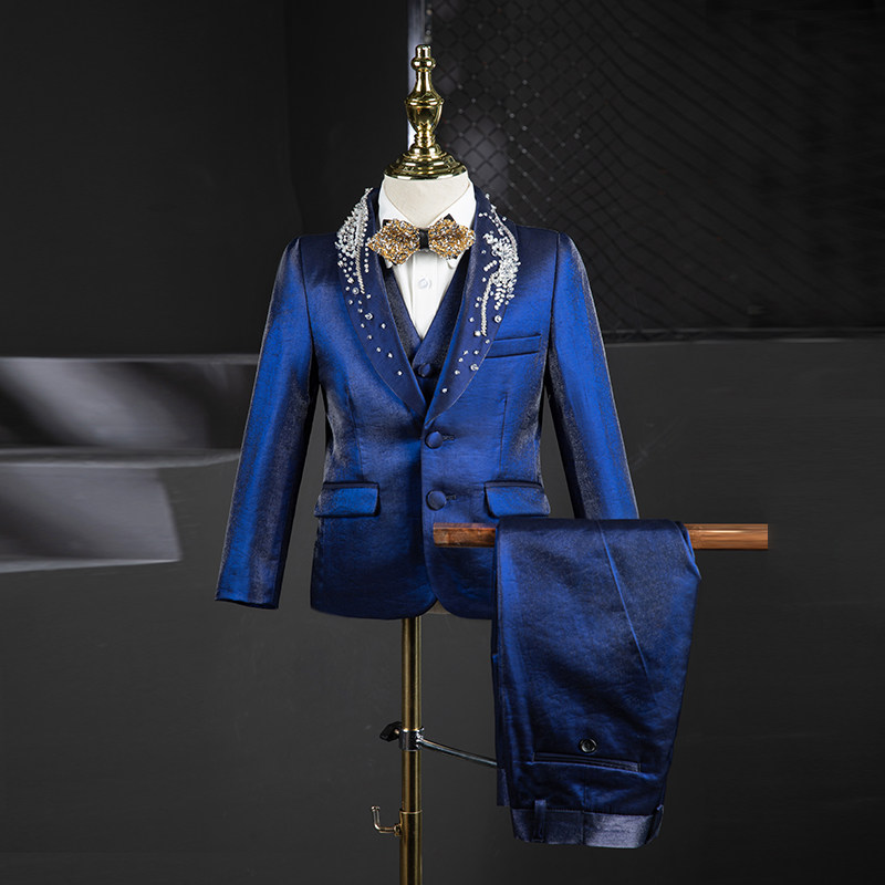 儿童西装套装秋冬英伦男童礼服模特走秀绅士花童小西服钢琴演出服