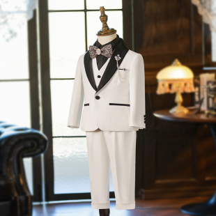 儿童西装套装男童礼服白色钢琴演出中大童帅气花童走秀主持人西服