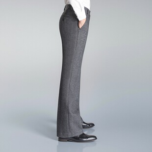 弹力厚款 裤 人字纹喇叭裤 微喇西装 男英伦坠感直筒宽松阔腿长裤 冬季