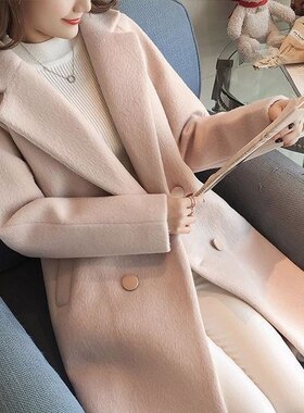加棉加厚毛呢外套女中长款