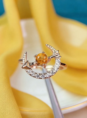 采金金钰925银黄水晶镶钻戒指