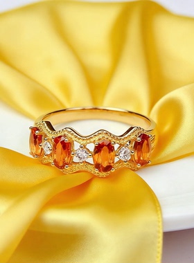 采金金钰925银黄水晶镶钻女戒