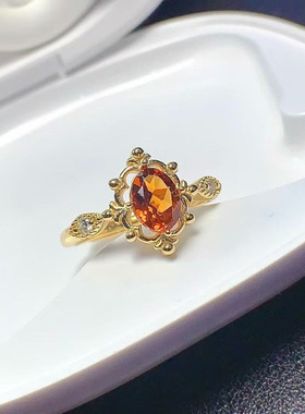天然黄水晶戒指女夏转运招财花