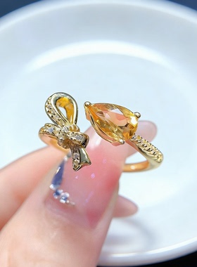 巴西天然黄水晶戒指女轻奢小众