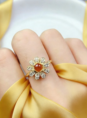 天然黄水晶戒指原矿宝石S925纯银