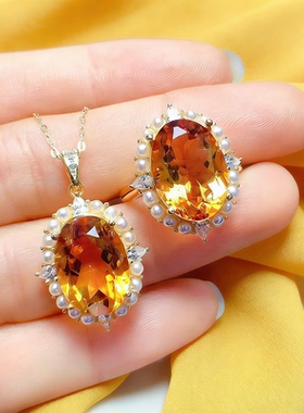 巴西天然黄水晶S925招财女戒