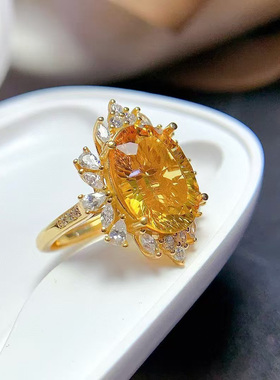 天然黄水晶纯银戒指女旺财运