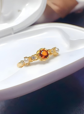 天然黄水晶纯银戒指女旺财运