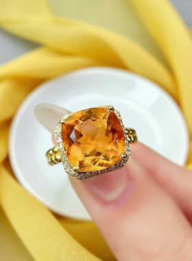 巴西黄水晶S925招财女戒5克拉