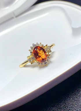 天然黄水晶戒指S925纯银保证正品