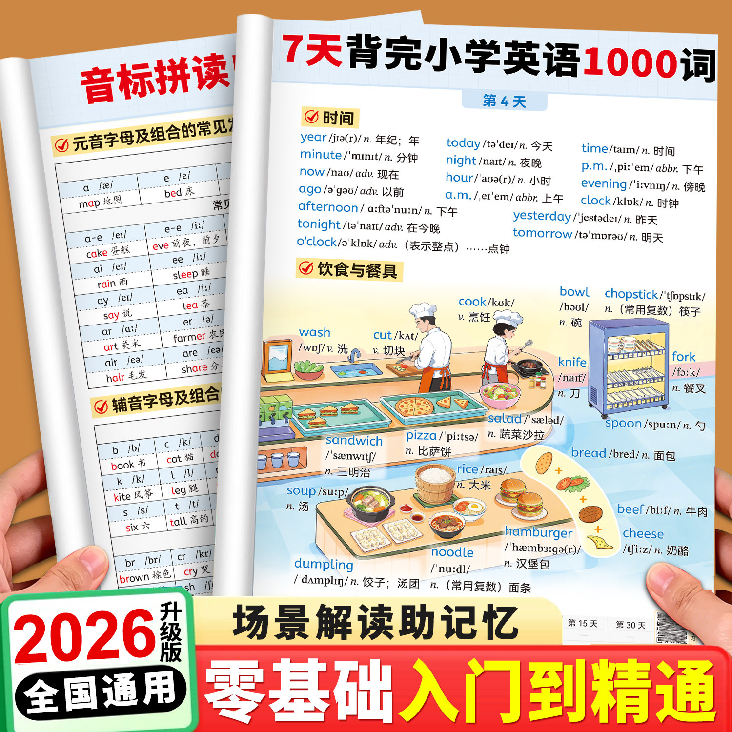 2026新版7天背完小学英语1000词入门自学零基础单词知识归纳总结2000词初中 3500词必背词汇表语法通小学生1-6 六年级记背神器绘本