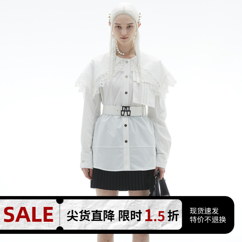 CHENSHOP设计师品牌MASHAMA时尚简约花边大方领衬衫新品