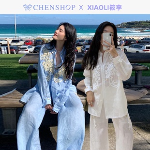 XIAOLI筱李清新度假蓝色绳盘绣衬衣衬衫 小马甲CHENSHOP 长裤 短裤