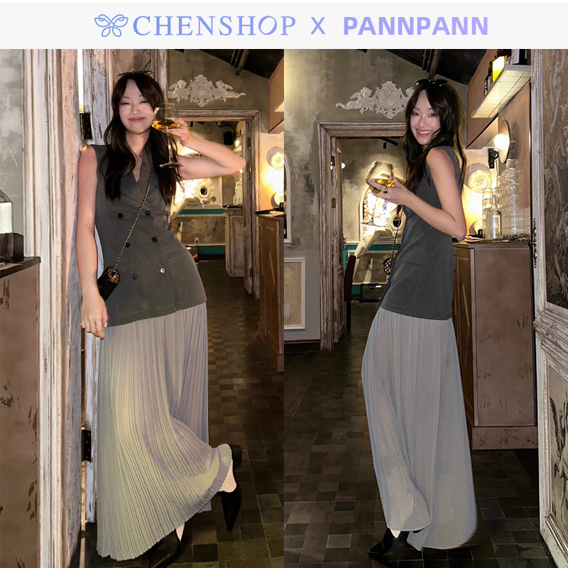 pannpann時尚簡約Mira超長西服雪紡連衣裙女CHENSHOP設計師PANN